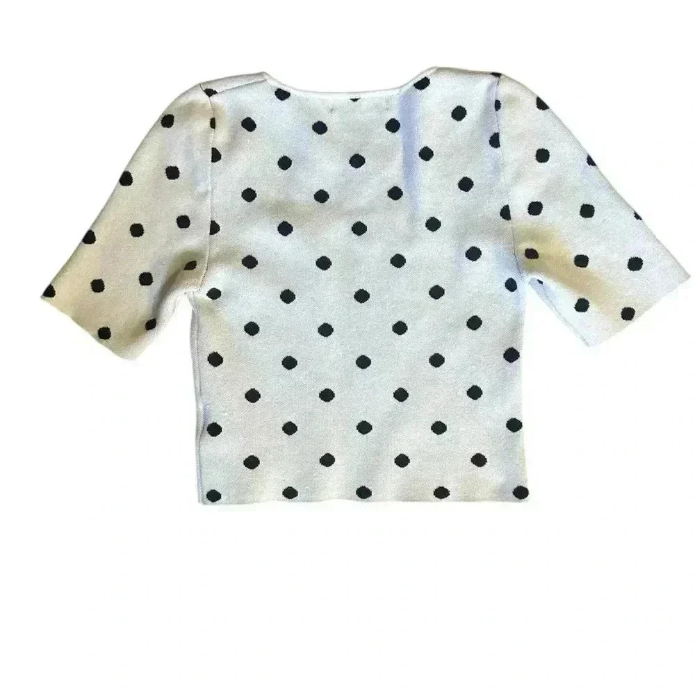 Urban Outfitters Trendy Polkadot Square Neck Cropped Sweater - Picture 3 of 4